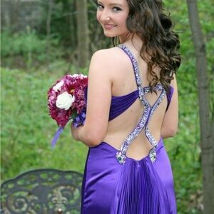 Beaded Strappy Purple Prom Dress
